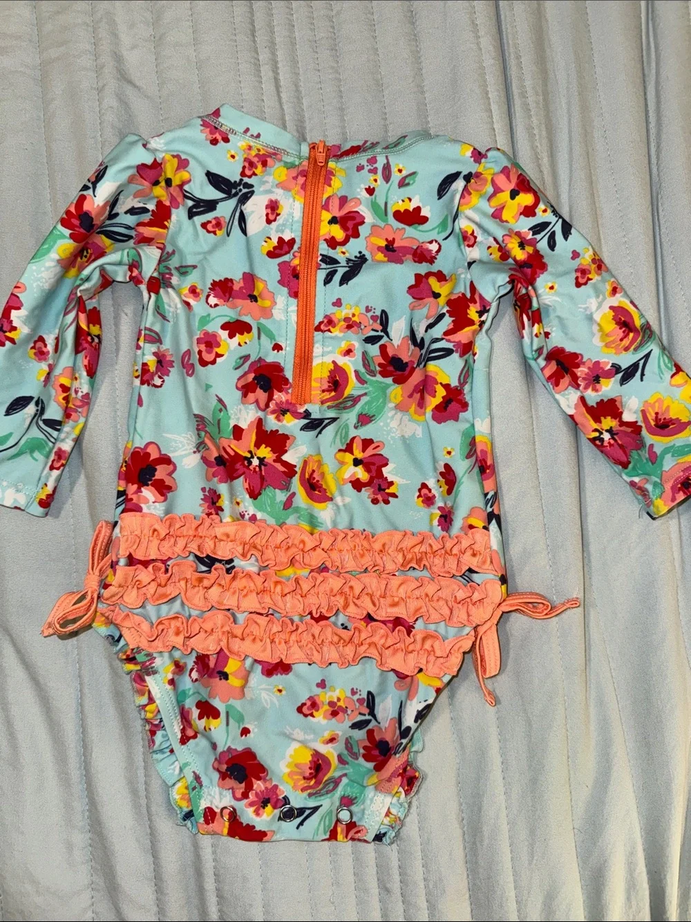 Tropical Flower long Sleeve Ruffle Butts Swimsuit